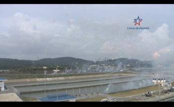 Click to enlarge image Fireworks at the celebration of the opening of the new, expanded locks of the Panama Canal! — at Panama Canal. - Panama Canal Expansion Inauguration - June 26, 2016