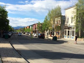Click to enlarge image View down the street in front of Flipside Burger - Flipside Burger, Breckenridge, Colorado - Locally Sourced Locally Owned, Locally Brewed!
