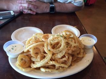 Click to enlarge image FINS Famous Onion Rings - Fins Grill and Icehouse in Port Aransas, Texas! - Great restaurant right on the harbor, a fun and delish place to eat!!