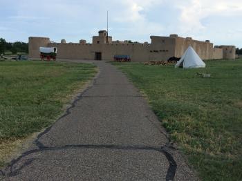 Click to enlarge image Paved path leading up to the fort from the Parking Lot - Bent`s Old Fort National Historic Site Colorado - Castle of the Plains