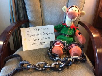 Tigger was put in irons and force to publish a Tigger Shaming Photo as a public apology for the attempted mutiny. Tigger was put in irons and force to publish a Tigger Shaming Photo as a public apology for the attempted mutiny. - Mutiny of the Tigger - What really happened aboard the Fantasy on that Fateful West Caribbean Cruise in October 2016