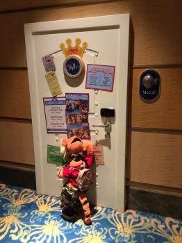Click to enlarge image Tigger carefully listens at the door to Pepe's stateroom. I am not sure that is polite, Tigger! - Tigger Discovers Pepe the King Prawn's Stateroom Door 5148 ½ - Finally, a stateroom Tigger's size, he'll have to book this one for the next cruise on the Disney Fantasy!