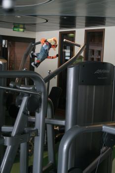 Click to enlarge image Turns out, Tigger is not quite strong enough for this equipment! - Fitness Center on Disney Cruise Line - Tigger keeps in shape at the Disney Fantasy's Senses Fitness Center