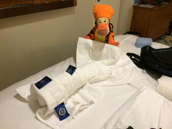Click to enlarge image This tail's not made for bouncin'And bouncin's not what it'll do!Never, ever will this tail bounce right out on you! ;) - Disney Cruise Line Towel Animals - Towel Critters are a nightly treat on all Disney Cruise Vacations