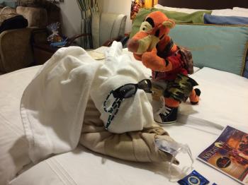 Click to enlarge image This amazing Towel Rabbit learned the secrets of the Whoopty-Dooper-Loopty-Looper-Alley-Ooper bounce from the Master Bouncer Tigger! - Disney Cruise Line Towel Animals - Towel Critters are a nightly treat on all Disney Cruise Vacations
