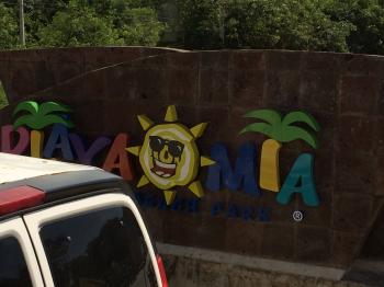 The sign for Playa Mia is clearly visible from the main highway that circles the south end of Cozumel. The sign for Playa Mia is clearly visible from the main highway that circles the south end of Cozumel. - Playa Mia Grand Beach and Water Park - Cruise ship excursion in Cozumel Mexico