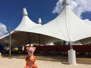 The grand pavilion is where to get food or just sit in the shade to cool off for a little while. The grand pavilion is where to get food or just sit in the shade to cool off for a little while. - Playa Mia Grand Beach and Water Park - Cruise ship excursion in Cozumel Mexico