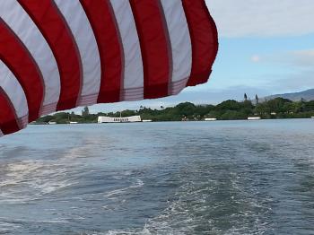 Click to enlarge image View of the Memorial from rear of ferry. - World War II Valor in the Pacific Monument (1 of 2) - Pearl Harbor, Hawaii #PearlHarbor #Hawaii