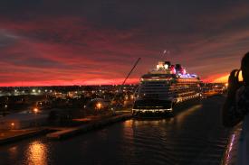 Click to enlarge image What a beautiful sunset! - The New Disney Dream Arrives in Port Canaveral - Panama Cruise January 2011 - Last Trans-canal trip planned for the Disney Wonder at this time.